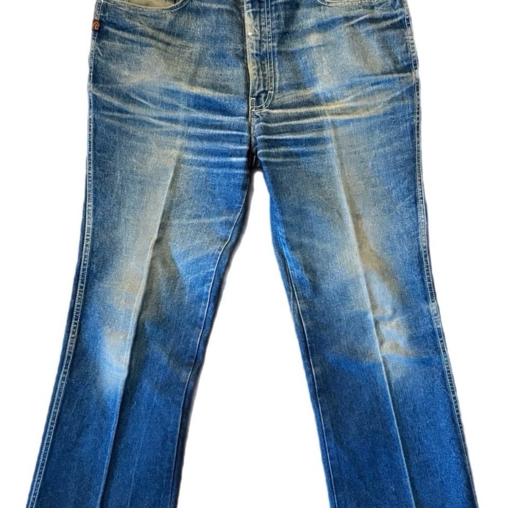 Jordache Y2K Men's Women’s 1980s Worn Blue Bootcut Jeans with Faded Whiskering